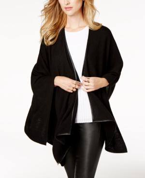 Charter Club Cashmere Faux-leather-trim Poncho Cardigan, Created For Macy's