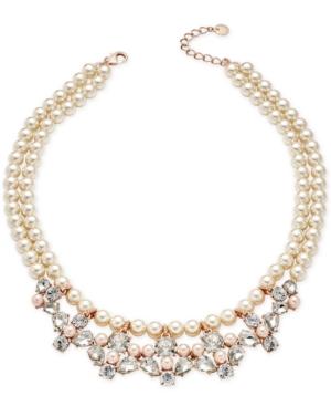 Charter Club Rose Gold-tone Crystal And Imitation Pearl Necklace, Only At Macy's