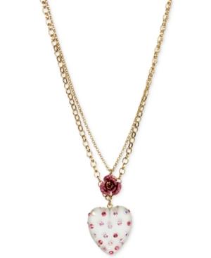 Betsey Johnson Gold-tone Heart And Rose 2-layer Pendant Necklace