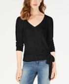 Ultra Flirt By Ikeddi Juniors' Ribbed Faux-wrap Top