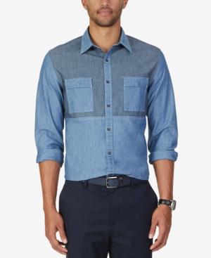 Nautica Men's Slim-fit Colorblocked Chambray Long-sleeve Shirt
