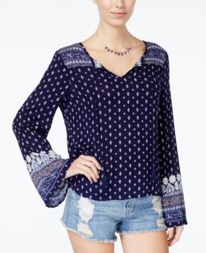 Ultra Flirt Juniors' Printed Peasant Top