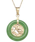 10k Gold Necklace, Jade Dragon Circle Pendant