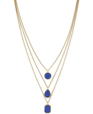 Vince Camuto Gold-tone Blue Stone Triple Drop Pendant Necklace