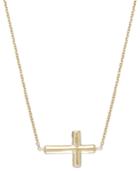14k Gold Necklace, Sideways Cross Necklace
