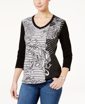 Karen Scott Paisley Striped Top, Only At Macy's