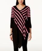 Ny Collection Petite Striped Poncho Sweater