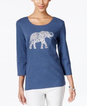 Karen Scott Embellished Elephant Graphic Top, Only At Macy's