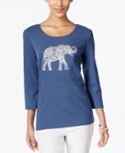 Karen Scott Embellished Elephant Graphic Top, Only At Macy's