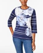 Alfred Dunner Striped Floral-print Top