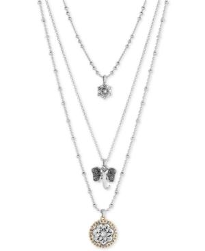 Lucky Brand Two-tone Elephant And Floral Layer Pendant Necklace