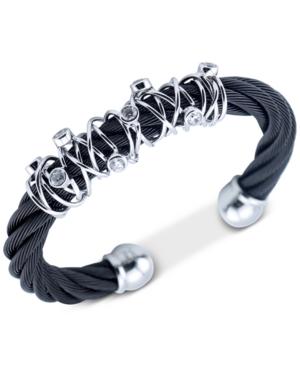 Charriol White Topaz Wrapped Cable Bangle Bracelet (1-9/10 Ct. T.w.) In Black Pvd Stainless Steel