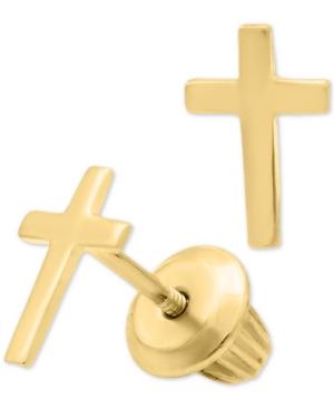 Children's Cross Safety-back Earrings In 14k Gold