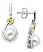 Pearl Earrings, Sterling Silver And 14k Gold Cultured Freshwater Pearl And Diamond Accent Heart Drop