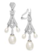 Cultured Freshwater Pearl (4-8mm) And Diamond Accent Earrings In Sterling Silver