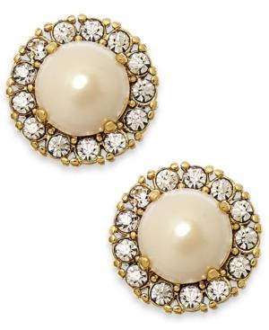 Kate Spade New York Gold-tone Round Crystal Pearl Stud Earrings