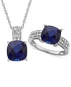 Lab Created Sapphire (6-5/8 Ct. T.w.) & White Sapphire (5/8 Ct. T.w.) Pendant Necklace & Ring In Sterling Silver
