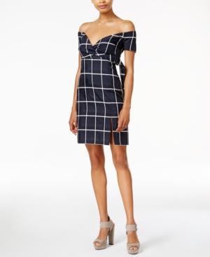 J.o.a. Plaid Off-the-shoulder Dress