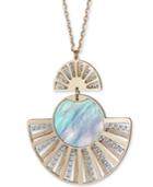 Mother-of-pearl Two-tone Fan Pendant Necklace In Sterling Silver & 14k Gold-plate, 18 + 2 Extender