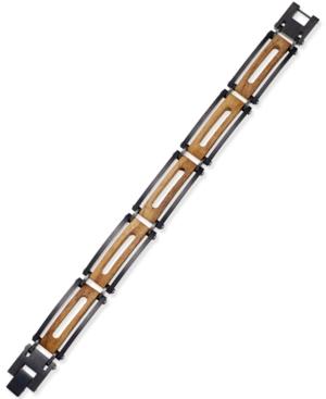 Men's Black Ion-plated Stainless Steel And Wood Link Bracelet