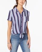 Hippie Rose Juniors' Striped Tie-front Camp Shirt