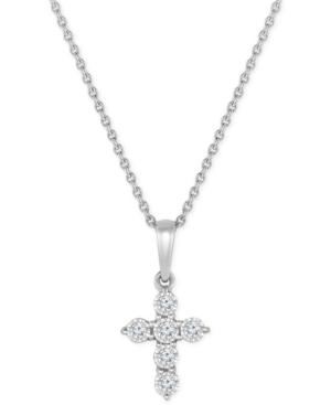 Trumiracle Small Diamond Cross Pendant Necklace (1/10 Ct. T.w.) In 10k White Gold