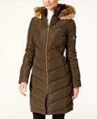 Calvin Klein Faux-fur-trim Chevron Water-resistant Puffer Coat