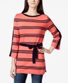 Tommy Hilfiger Belted Striped Tunic Sweater