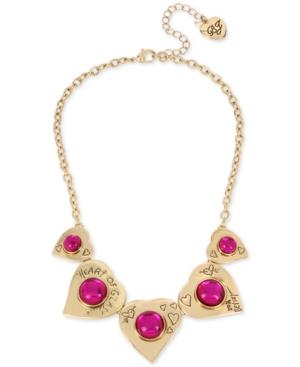 Betsey Johnson Gold-tone Heart Of Glass Statement Necklace, 16 + 3 Extender