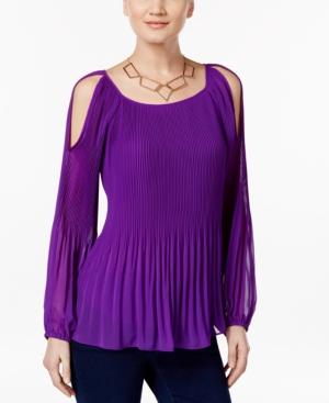 Inc International Concepts Petite Pleated Cold-shoulder Top