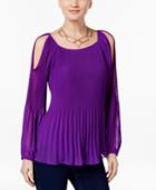 Inc International Concepts Petite Pleated Cold-shoulder Top