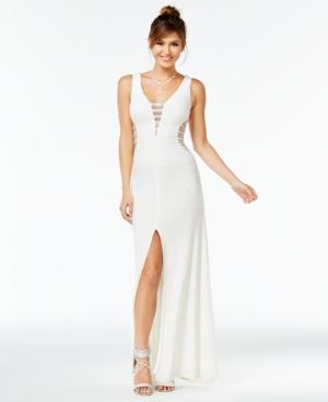 Say Yes To The Prom Embellished Illusion Stripe Gown, Created For Macy's