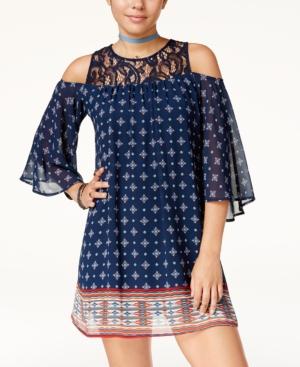 Heart And Soul Juniors' Cold-shoulder Chiffon Dress