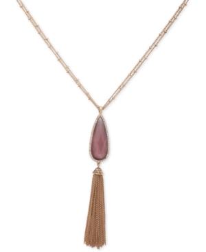 Lonna & Lilly Gold-tone Pink Stone & Chain Tassel Lariat Necklace