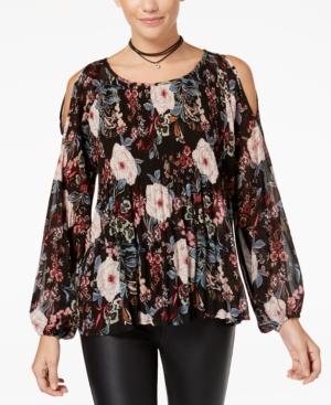One Hart Juniors' Floral-print Cold-shoulder Top, Created For Macy's