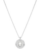 Touch Of Silver Crystal Cross Disc Pendant Necklace In Silver-plated Metal