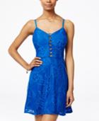 Material Girl Juniors' Lattice-front Lace Fit & Flare Dress, Only At Macy's