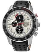 Seiko Men's Solar Chronograph Sportura Black Leather Strap Watch 45mm Ssc359