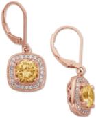 Champagne And Clear Cubic Zirconia Halo Drop Earrings In 18k Rose Gold-plated Sterling Silver