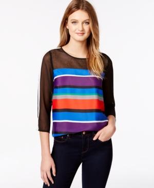 Kensie Three-quarter-sleeve Mixed-media Top
