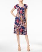 Ny Collection Petite Pleated Printed Fit & Flare Dress