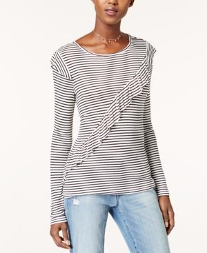 Maison Jules Striped Ruffle-trim Thermal Top, Created For Macy's