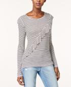 Maison Jules Striped Ruffle-trim Thermal Top, Created For Macy's
