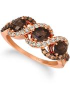 Le Vian Chocolate Quartz (1 Ct.t.w.), Nude Diamonds (1/4 Ct.t.w.), And Chocolate Diamonds (1/4 Ct.t.w.) Three Stone Ring Set In 14k Rose Gold