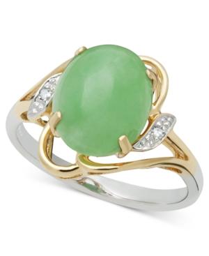 14k Gold And Sterling Silver Ring, Jade (8-10mm) And Diamond Accent Oval Ring