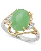 14k Gold And Sterling Silver Ring, Jade (8-10mm) And Diamond Accent Oval Ring