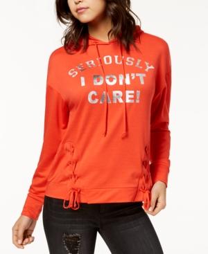 Pretty Rebellious Juniors' Don't Care Lace-up Graphic Hoodie