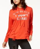 Pretty Rebellious Juniors' Don't Care Lace-up Graphic Hoodie