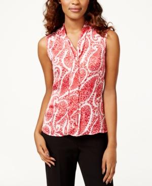 Tahari Asl Petite Printed Sleeveless Tie-neck Blouse