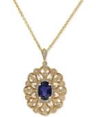 Royale Bleu By Effy Manufactured Diffused Sapphire (9/10 Ct. T.w.) And Diamond (1/6 Ct. T.w.) Pendant Necklace In 14k Gold